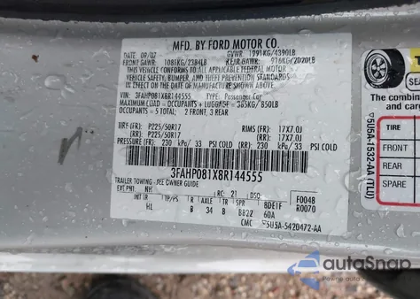 2008 Ford Fusion Sel z USA, uszkodzony, nr VIN 3FAHP081X8R144555